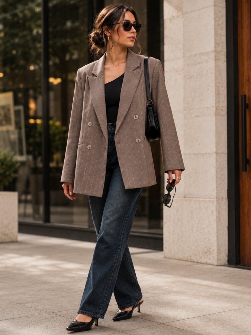 Anthropologie Maeve Rue Oversized Blazer | Brown Stripe | XSP